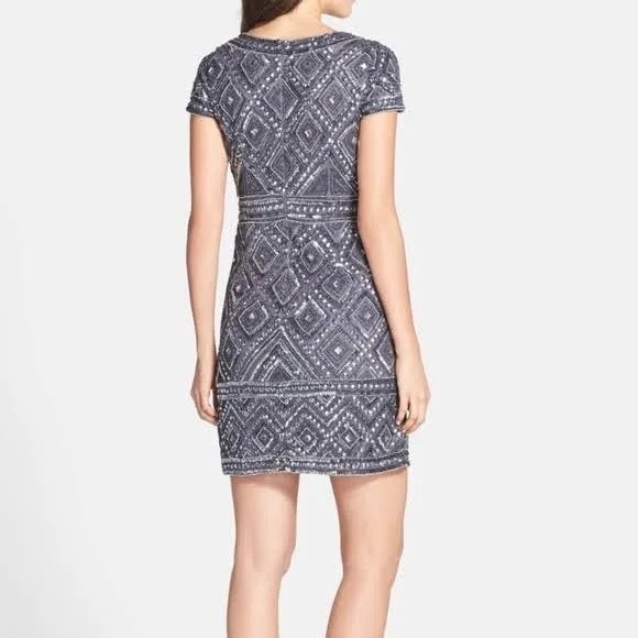 Adrianna Papell Cap Sleeve Geo Bead Sheath Dress - Picture 4 of 6